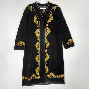 Black Velvet Kimono Heritage Duster Coat Robe One Size Whimsygoth Celestial